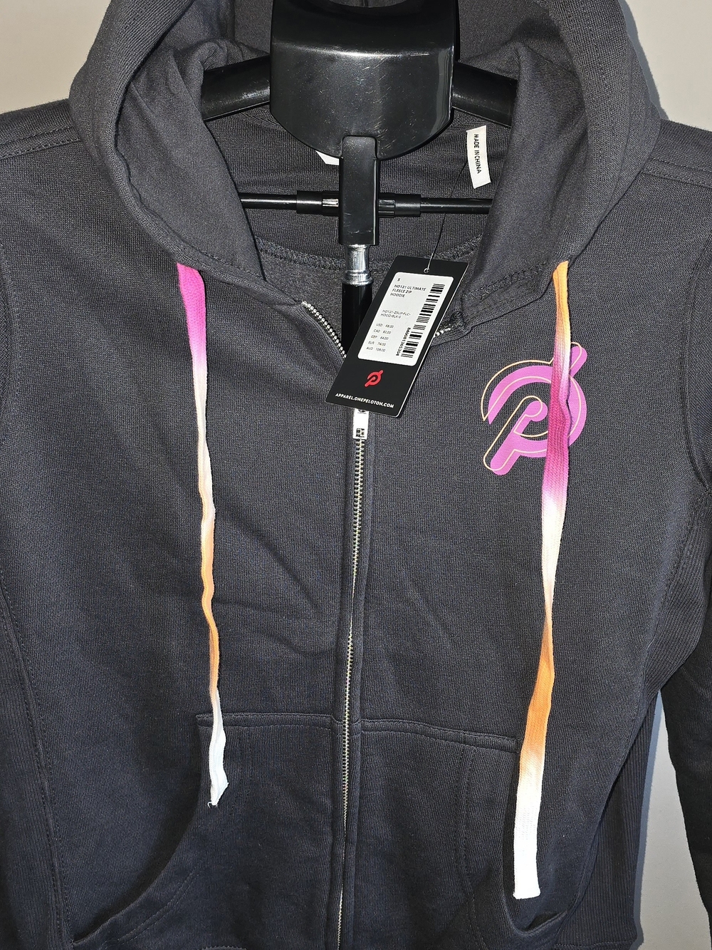 Pendleton Black Zip-Up Hoodie with Pink Logo and Ombre Drawstrings - Picture 2 of 6